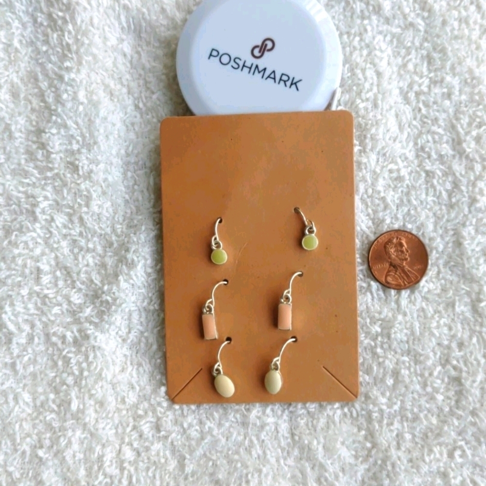 New! Three pairs of gorgeous pastel colored silver fish hook earrings.